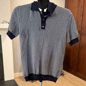 Navy and White Knit Polo Shirt